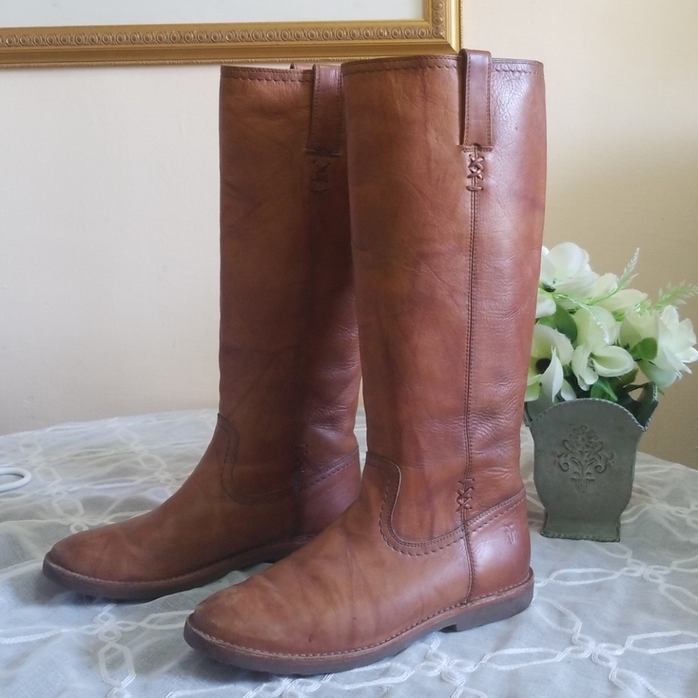FRYE MID TALL BOOTS COGNAC 8 1/2 B
